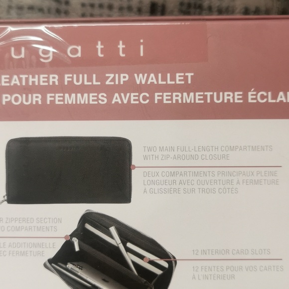 Bugatti Ladies Genuine Leather Full Zip Wallet Black 12 cards NWT NEW - Picture 5 of 11